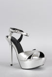 Qupid Metallic Crisscross Ankle Strap Heel