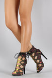 Qupid Abstract Caged Peep Toe Bootie