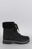 Shearling Cuff Round Toe Lace Up Hiking Bootie