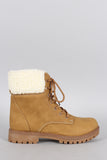 Shearling Cuff Round Toe Lace Up Hiking Bootie