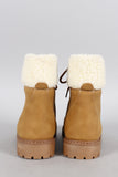 Shearling Cuff Round Toe Lace Up Hiking Bootie