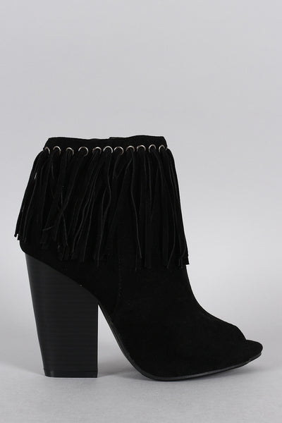 Suede Fringe Peep Toe Bootie