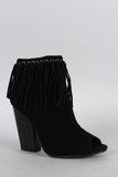 Suede Fringe Peep Toe Bootie