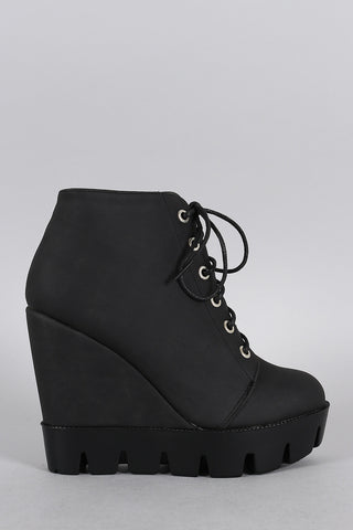 Bamboo Lug Sole Wedge Bootie