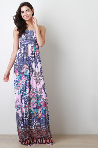 Paisley Floral Strapless Maxi Dress