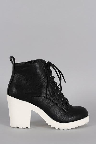 Soda Contrast Sole Lace Up Bootie