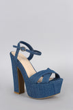 Bamboo Denim Criss Cross Platform Heel