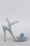 Shoe Republic Denim Distressed Fluff Open Toe Heel