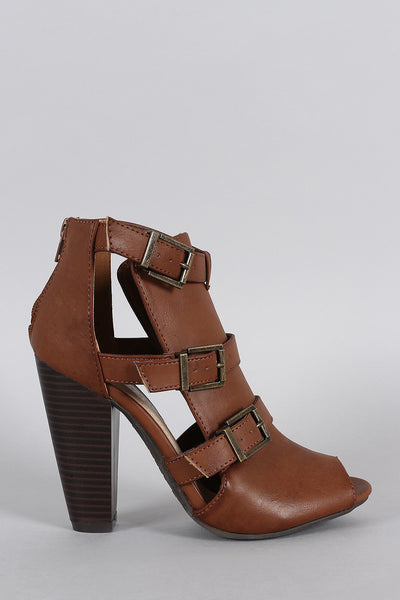 Bamboo Buckle Cutout Peep Toe Bootie