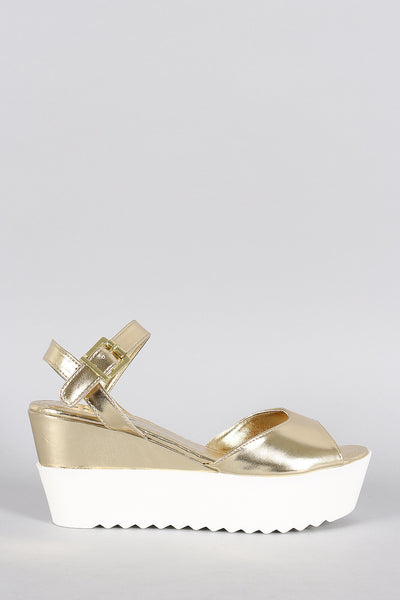 Bamboo Metallic Two Tone Wedge