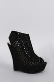 Bamboo Nubuck Perforated Peep Toe Wedge