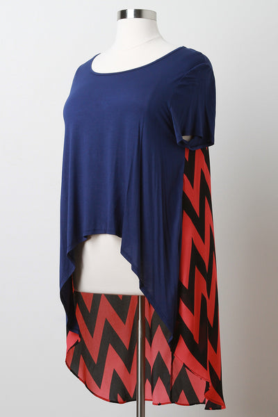 Plus Size Chevron Chiffon High-Low Top