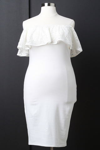 Plus Size Lace Off Shoulder Dress