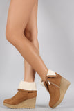 Bamboo Suede Faux Shearling Cuff Wedge Bootie