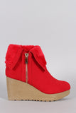 Bamboo Faux Fur Cuff Contrast Platform Wedge Bootie