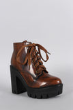 Bamboo Rustic Lace Up Lug Sole Bootie