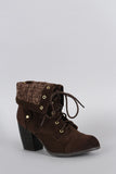 Qupid Sweater Cuff Lace Up Bootie