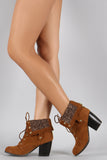 Qupid Sweater Cuff Lace Up Bootie