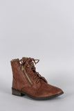 Qupid Shearling Zipper Lace Up Bootie