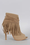 Suede Fringe Peep Toe Bootie