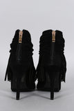 Suede Fringe Peep Toe Bootie