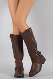 Buckled Zipper Riding Knee High Boot