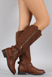 Buckled Zipper Riding Knee High Boot