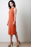 Scooped Armhole Midi Shift Dress