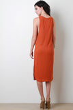Scooped Armhole Midi Shift Dress