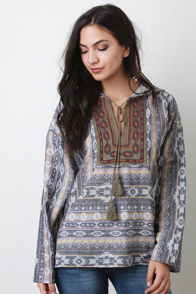 Tribal Long Sleeve Hoodie Top