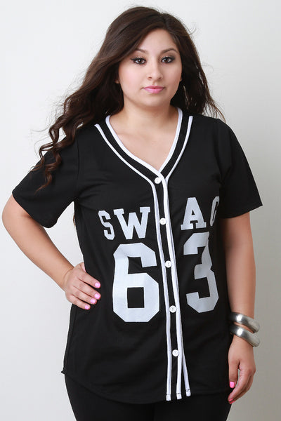 Plus Size Swag Baseball Jersey Top