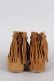 Suede Button Braided Fringe Round Toe Booties