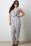 Plus Size Striped Chiffon Surplice Jumpsuit