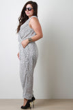 Plus Size Striped Chiffon Surplice Jumpsuit