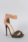 Qupid Sleek Contrasting Snake Open Toe Heel