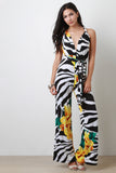 Floral Zebra Halter Open Back Jumpsuit