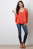 Crepe Chiffon Open Shoulder Top