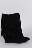 Liliana Bohemian Fringe Mid Calf Wedge Boot