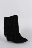 Liliana Bohemian Fringe Mid Calf Wedge Boot