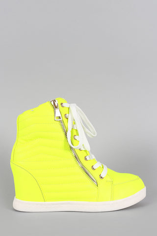 Liliana Neon Quilted High Top Wedge Sneaker