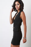 Button Surplice Sleeveless Mini Dress