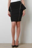 Triple Zipper Peplum Pencil Skirt