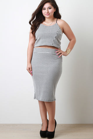 Plus Size Woven Plaid Midi Skirt