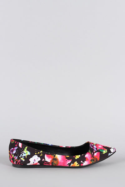 Qupid Floral Pointy Toe Ballet Flat