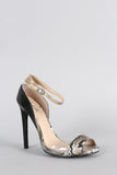 Qupid Snake Lucite Peep Toe Ankle Strap Heel