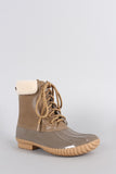 Faux Shearling Ankle cuff Lace Up Duck Ankle Boots