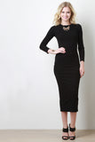 Ribbed Knit Long Sleeve Midi Dress