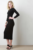 Ribbed Knit Long Sleeve Midi Dress