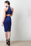 Open Lower Back Halter Midi Dress