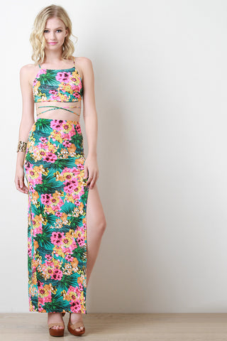 Tropical Floral Two-Piece Maxi Dress